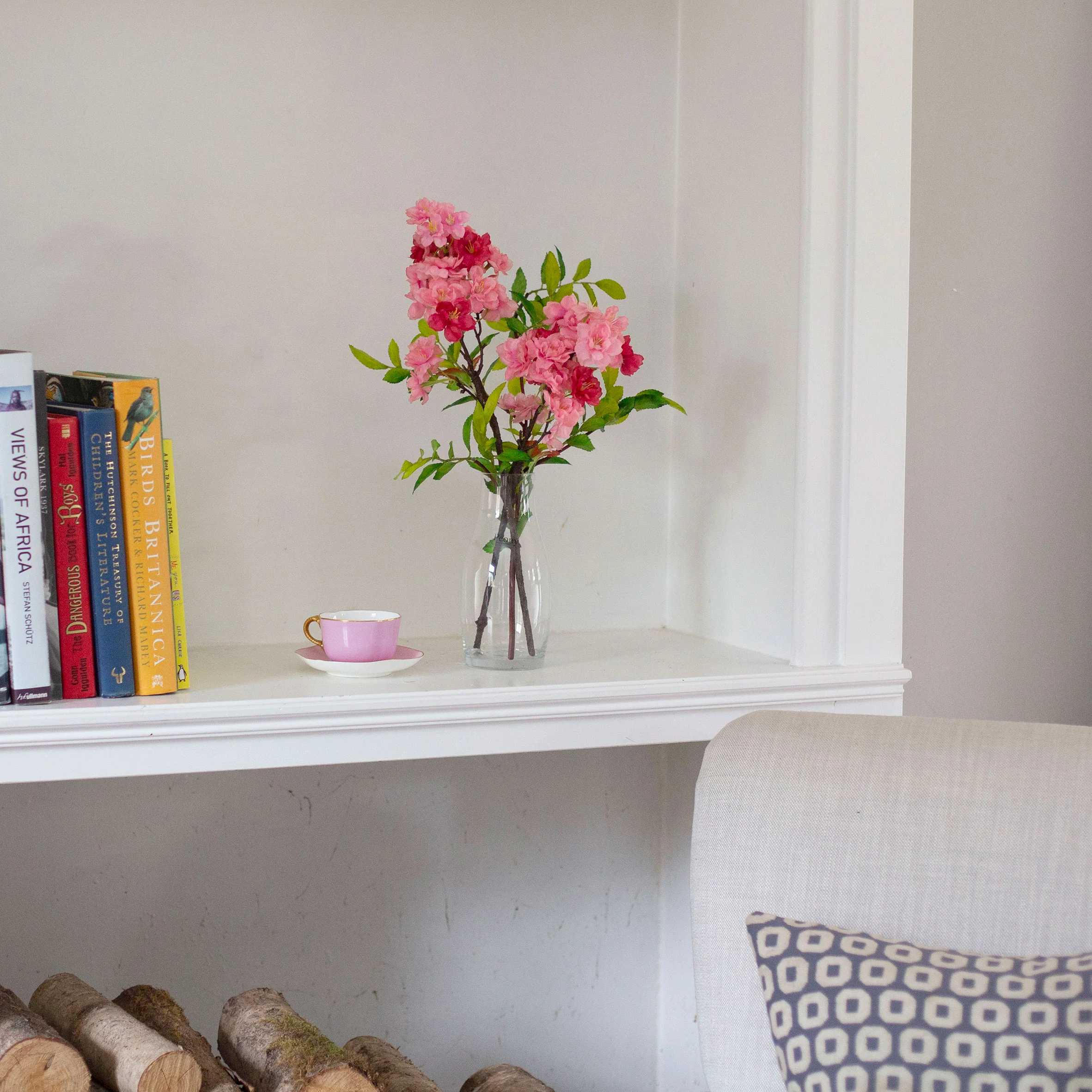 Artificial Blossom Stems in Glass Milk Bottle Vase - Image 6