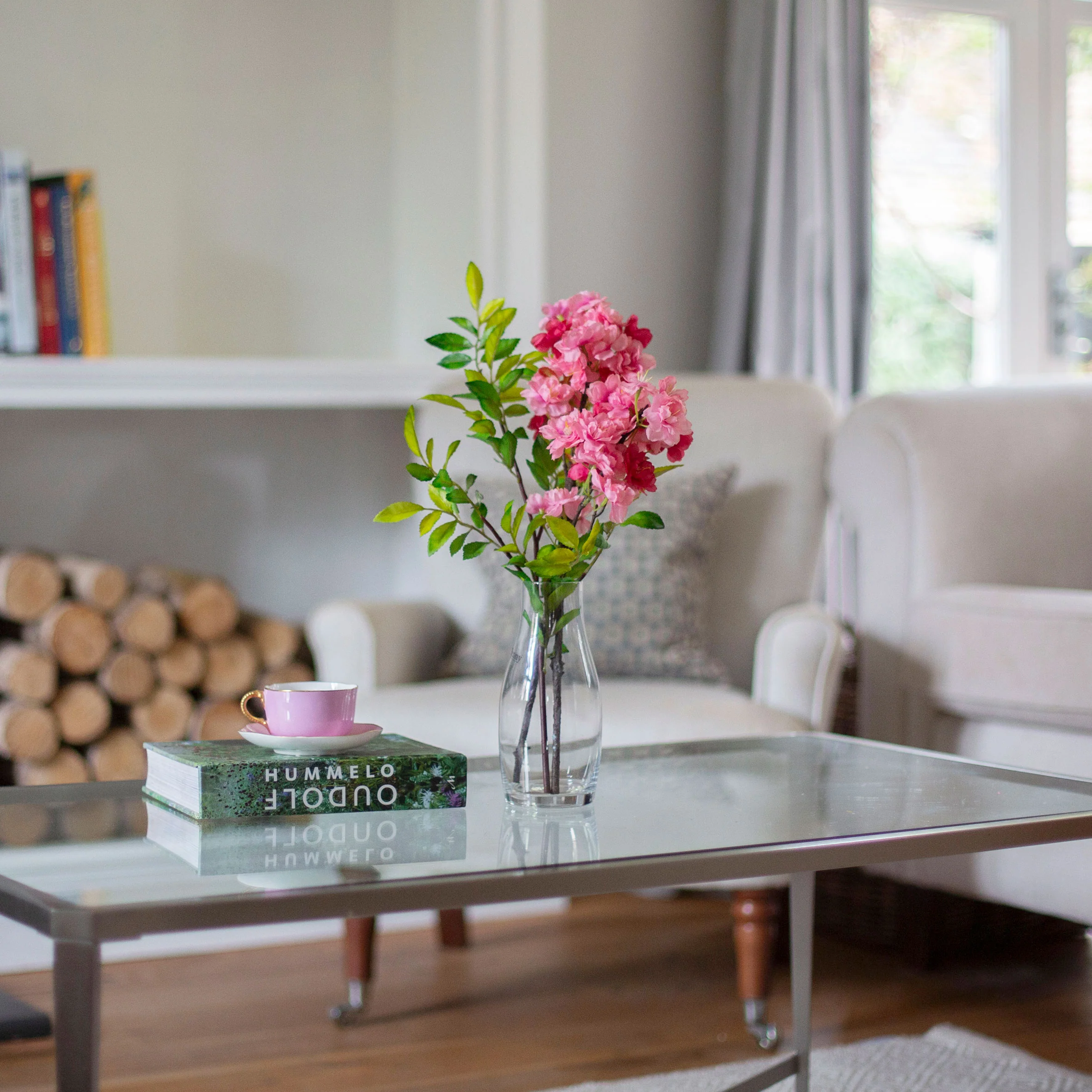 Artificial Blossom Stems in Glass Milk Bottle Vase - Image 8