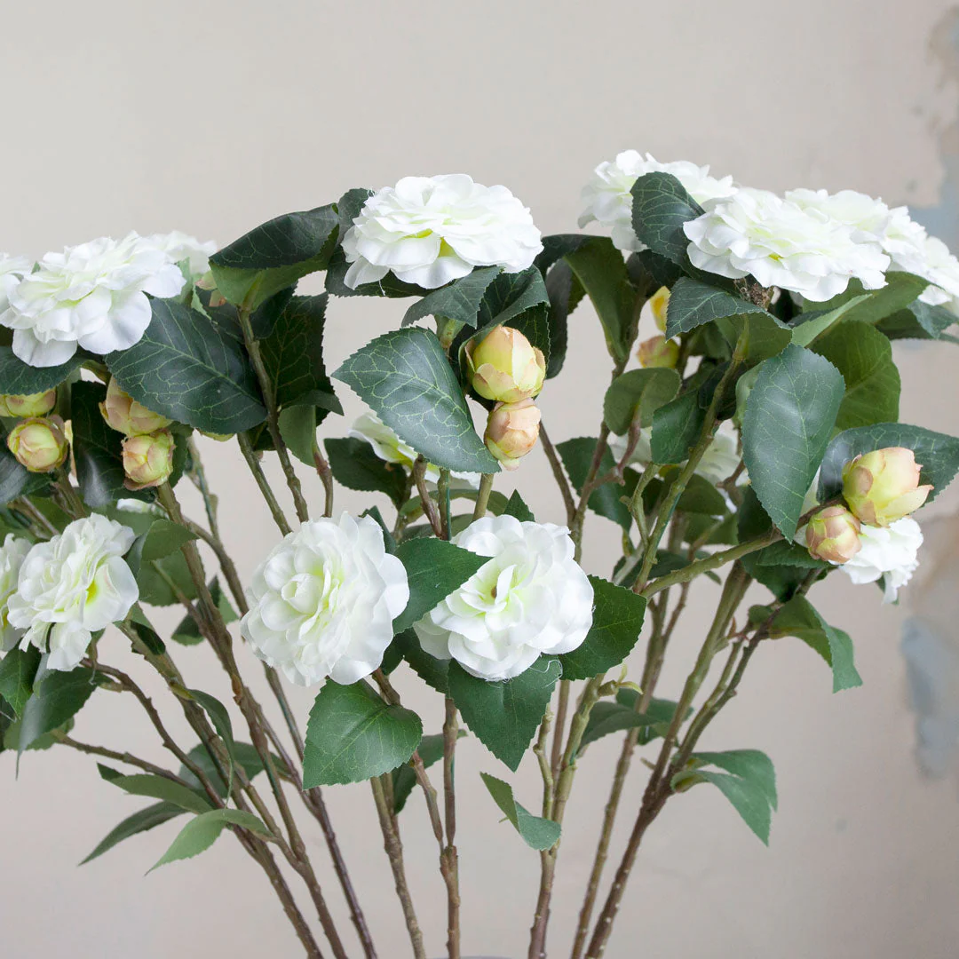 Artificial Camellia with Buds and Leaves on a Long Stem - Image 3