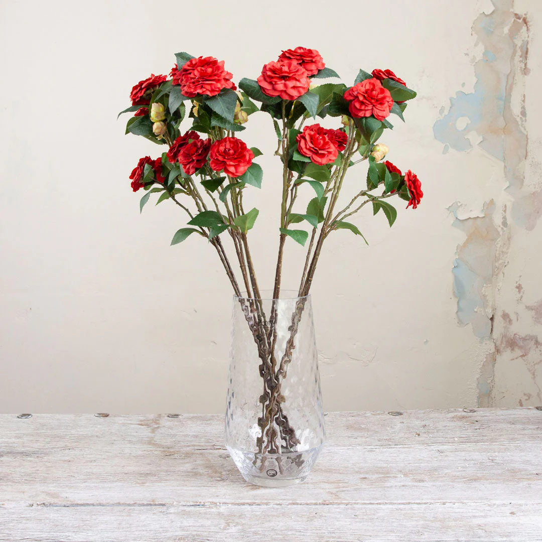 Artificial Camellia with Buds and Leaves on a Long Stem - Image 4