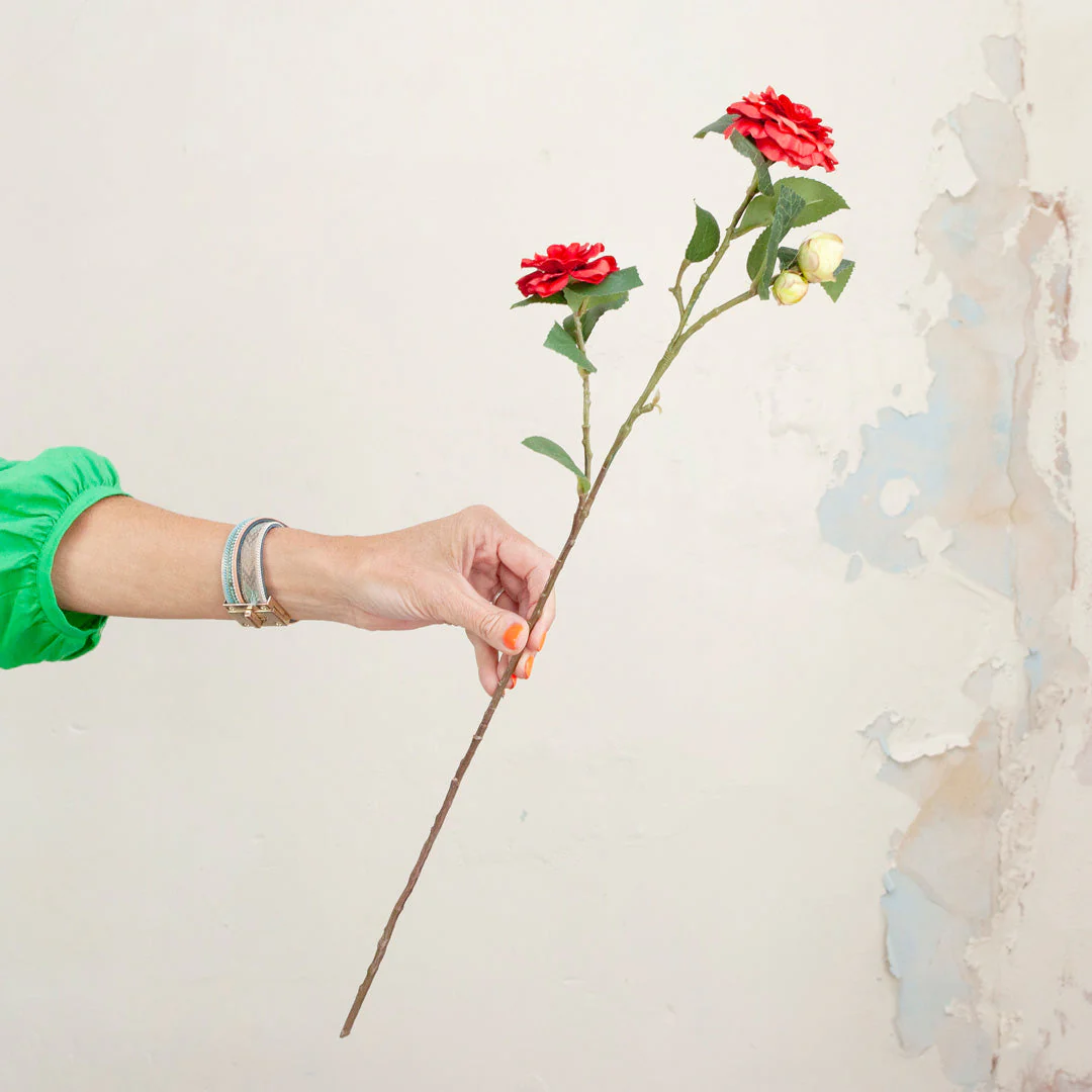 Artificial Camellia with Buds and Leaves on a Long Stem - Image 5