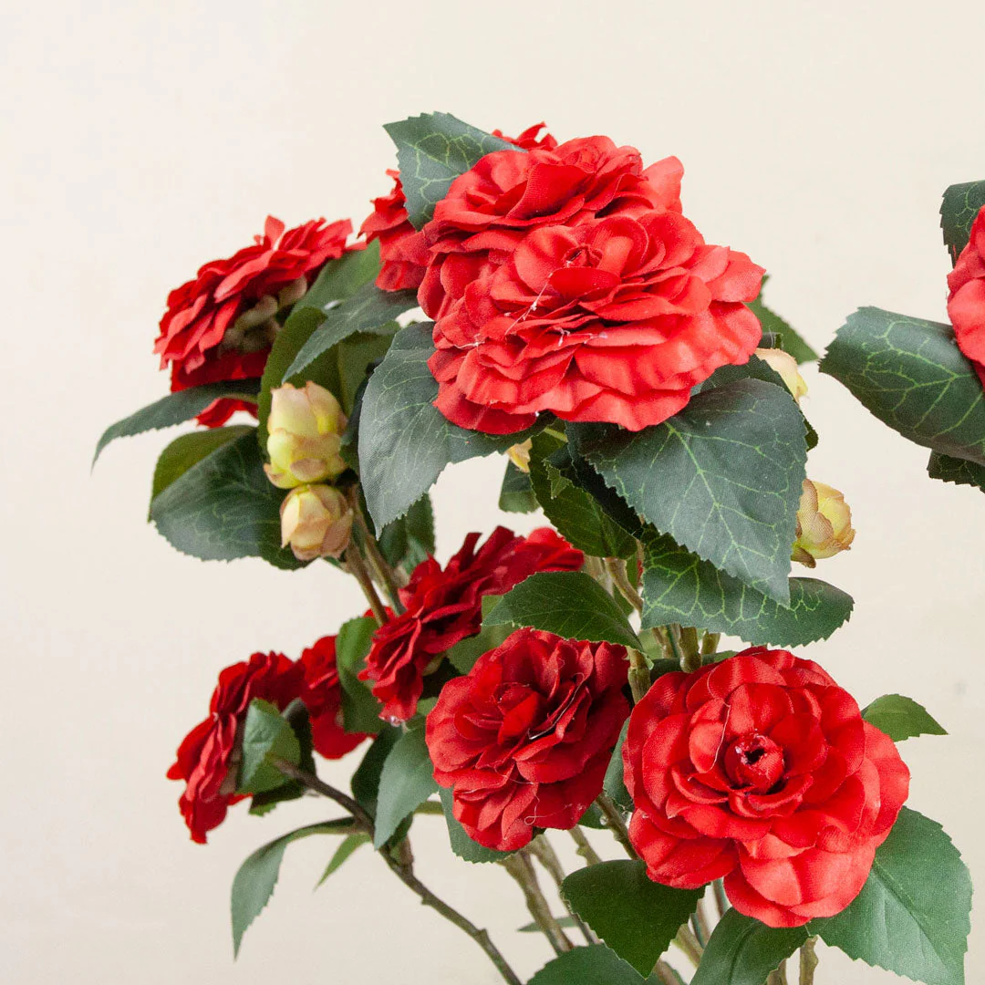 Artificial Camellia with Buds and Leaves on a Long Stem - Image 6