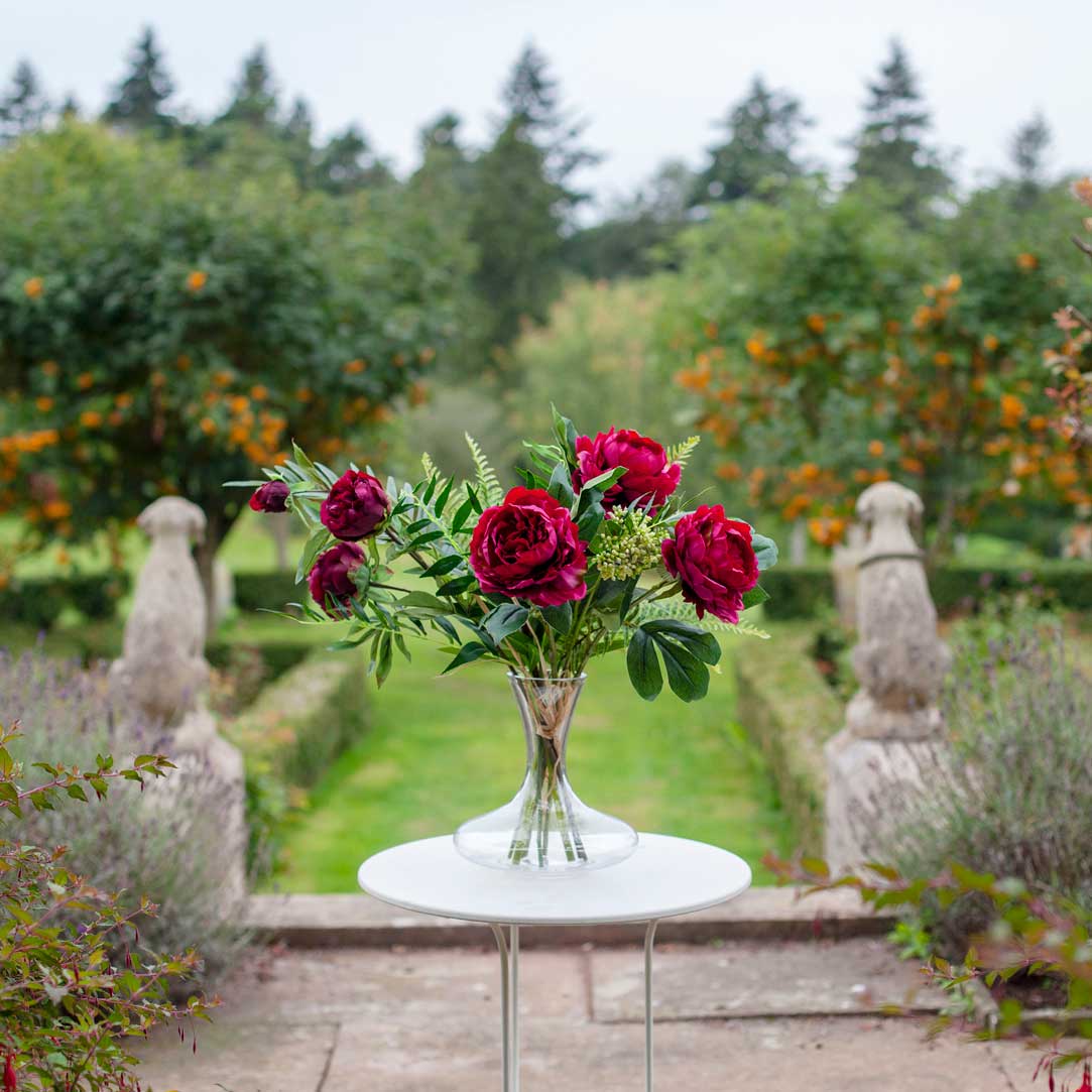Artificial  Peonies in a Decanter Vase - Magenta - Image 3