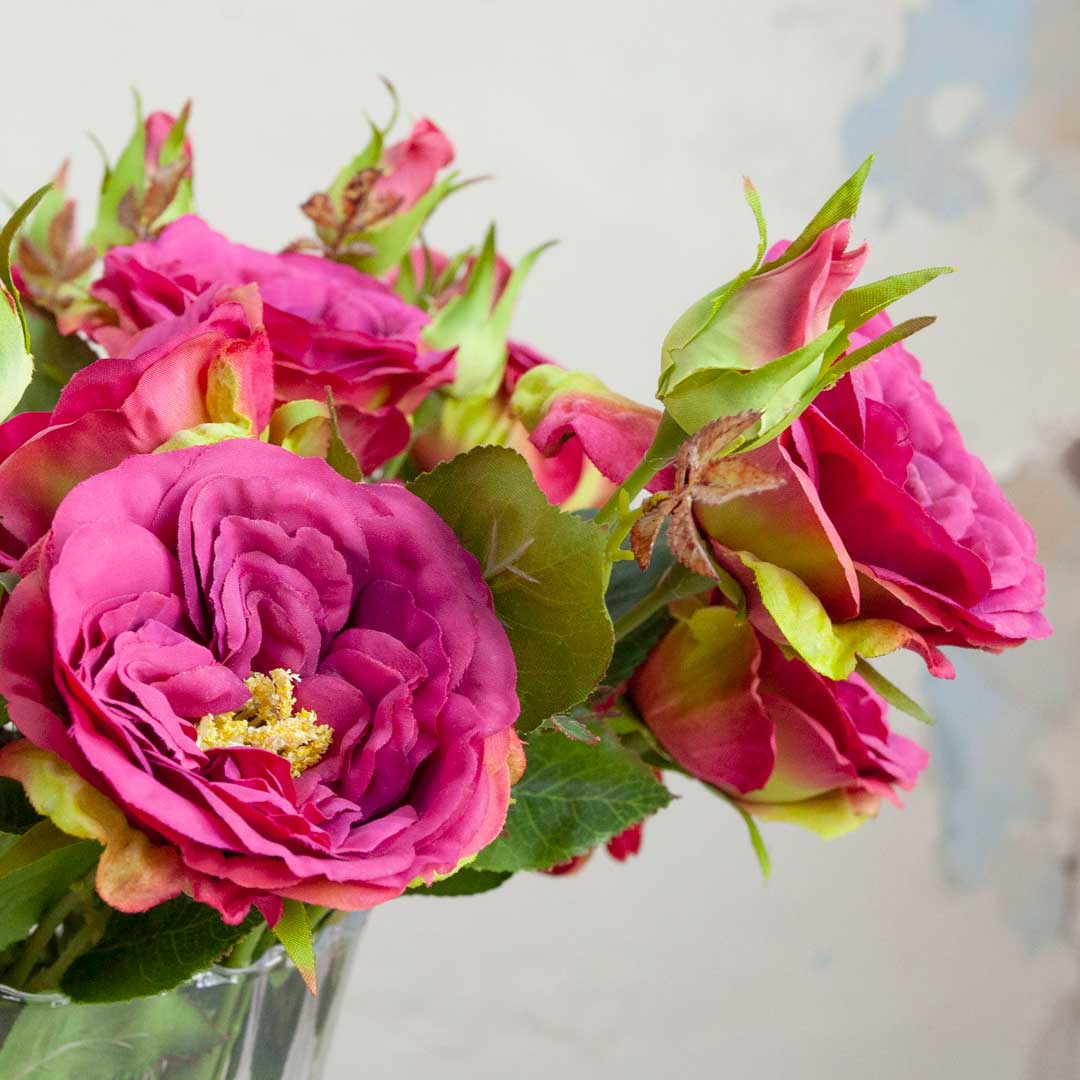 Artificial Rose Spray with Buds and Leaves - Magenta - Image 3