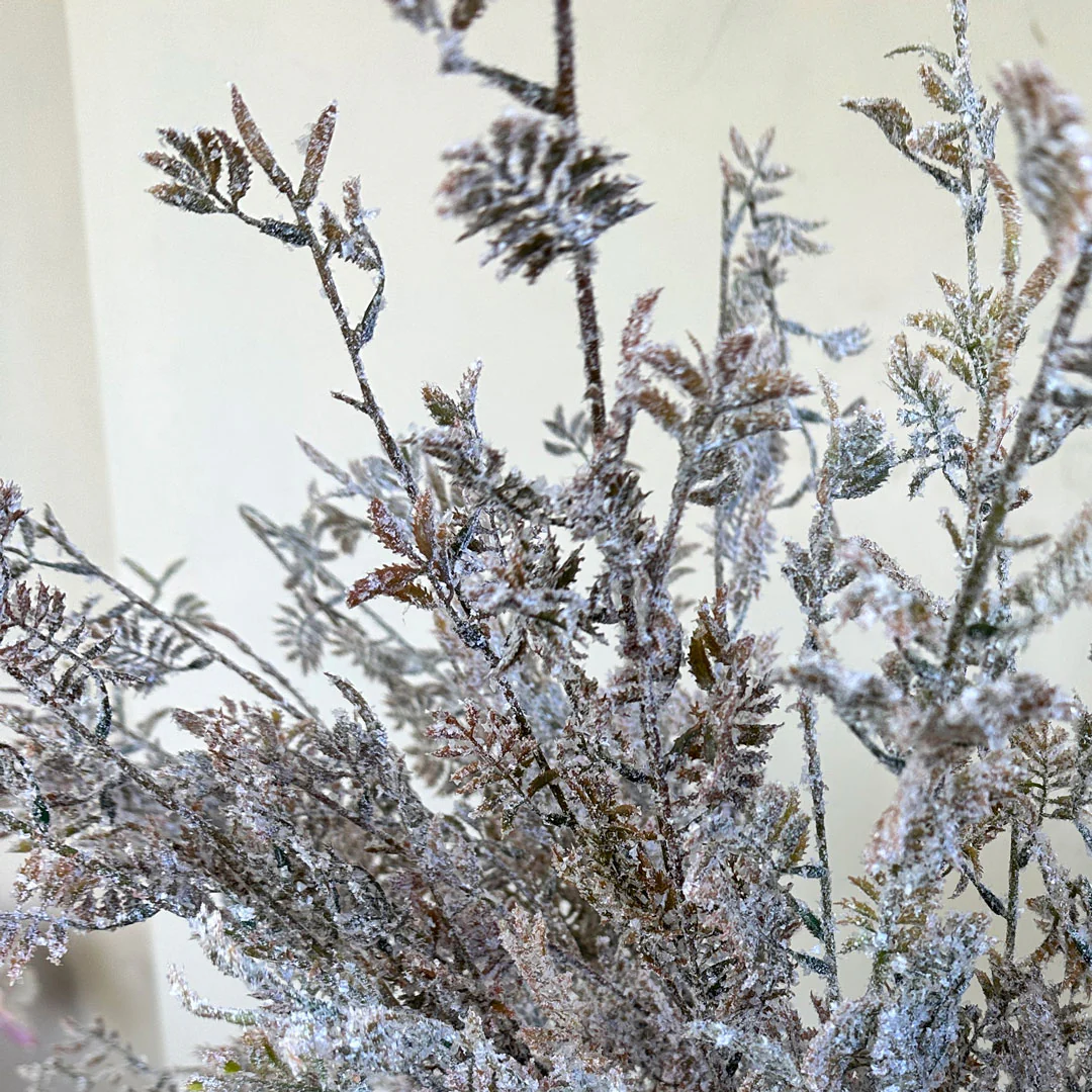 Artificial Winter Foliage Branch on a Long Stem - White - Image 3